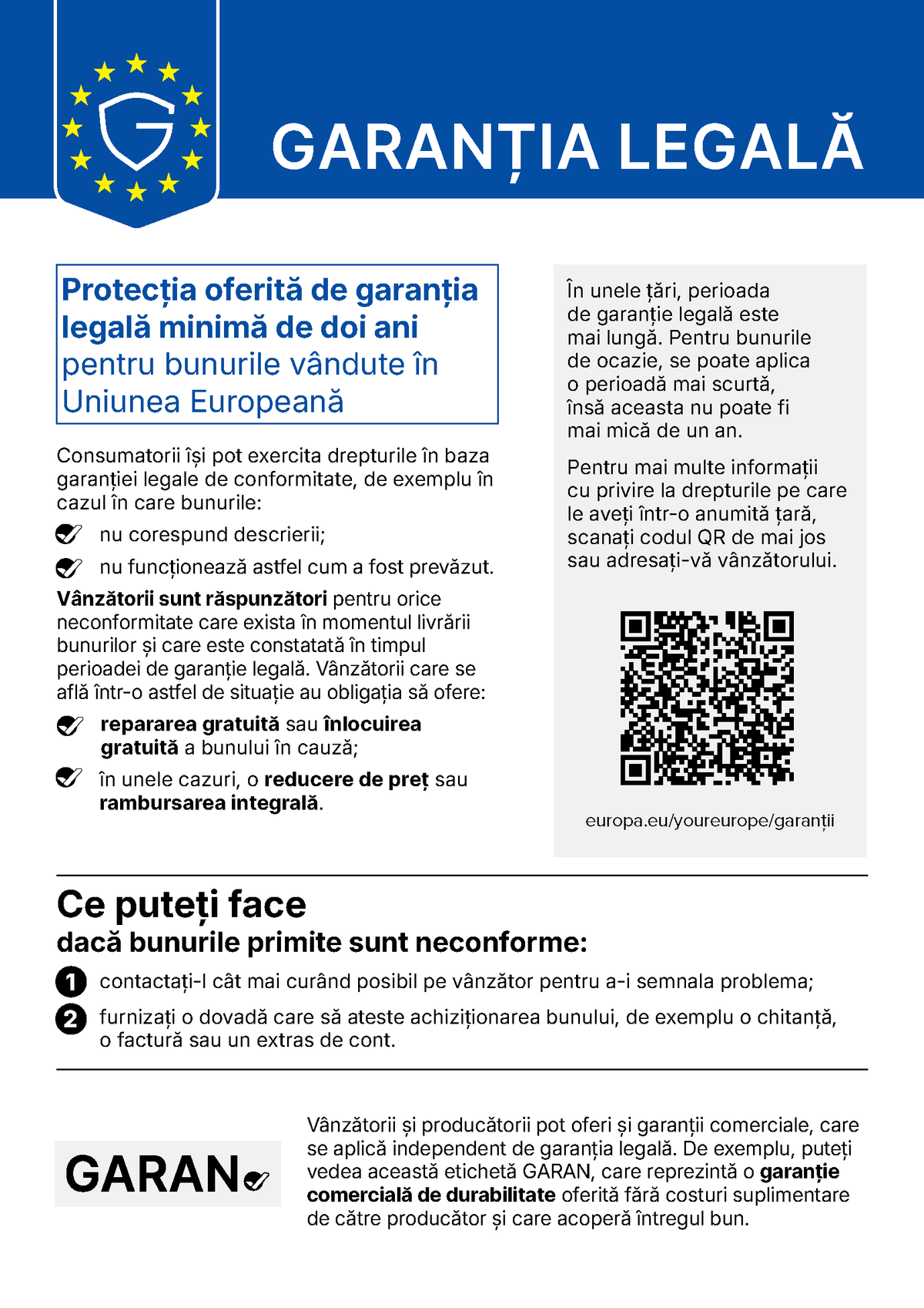 Notificarea armonizată a Uniunii Europene privind garanția legală de conformitate