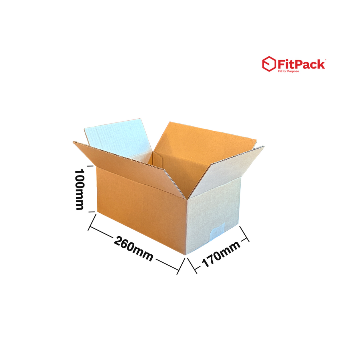 Cutie carton StandardBox 260 x 170 x 100 mm, CO3 ondula B, cu cote