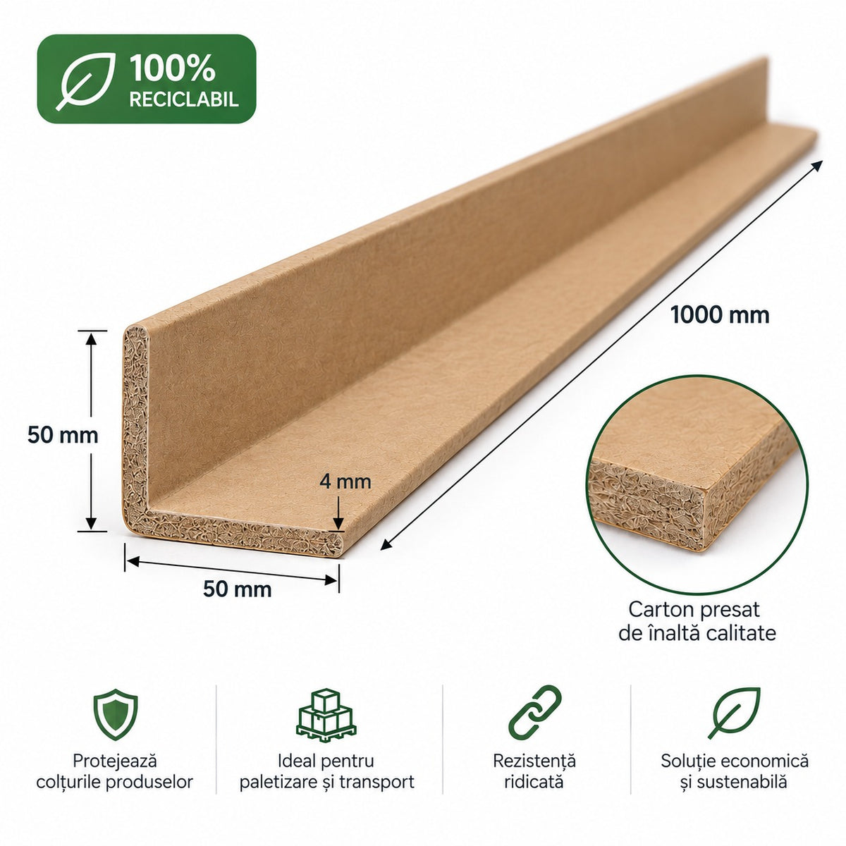 Colțar carton presat 50x50x4 mm, lungime 1000 mm – FitPack