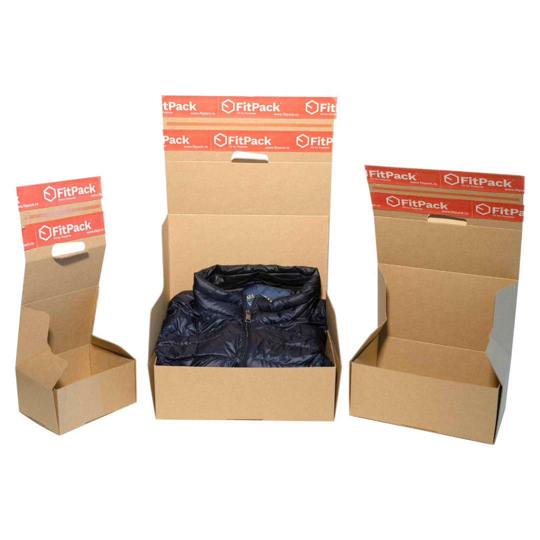 FashionBox - cutii carton cu bandă sigilare pentru retur demonstrație