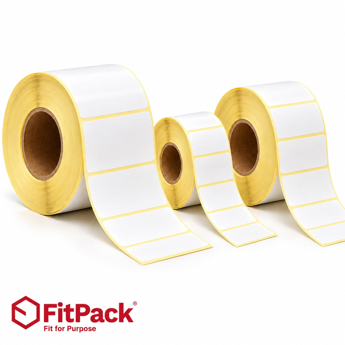 Trei role de etichete termice AWB 100x150 mm FitPack, de 300, 500 și 1000 buc, pentru imprimante termice directe