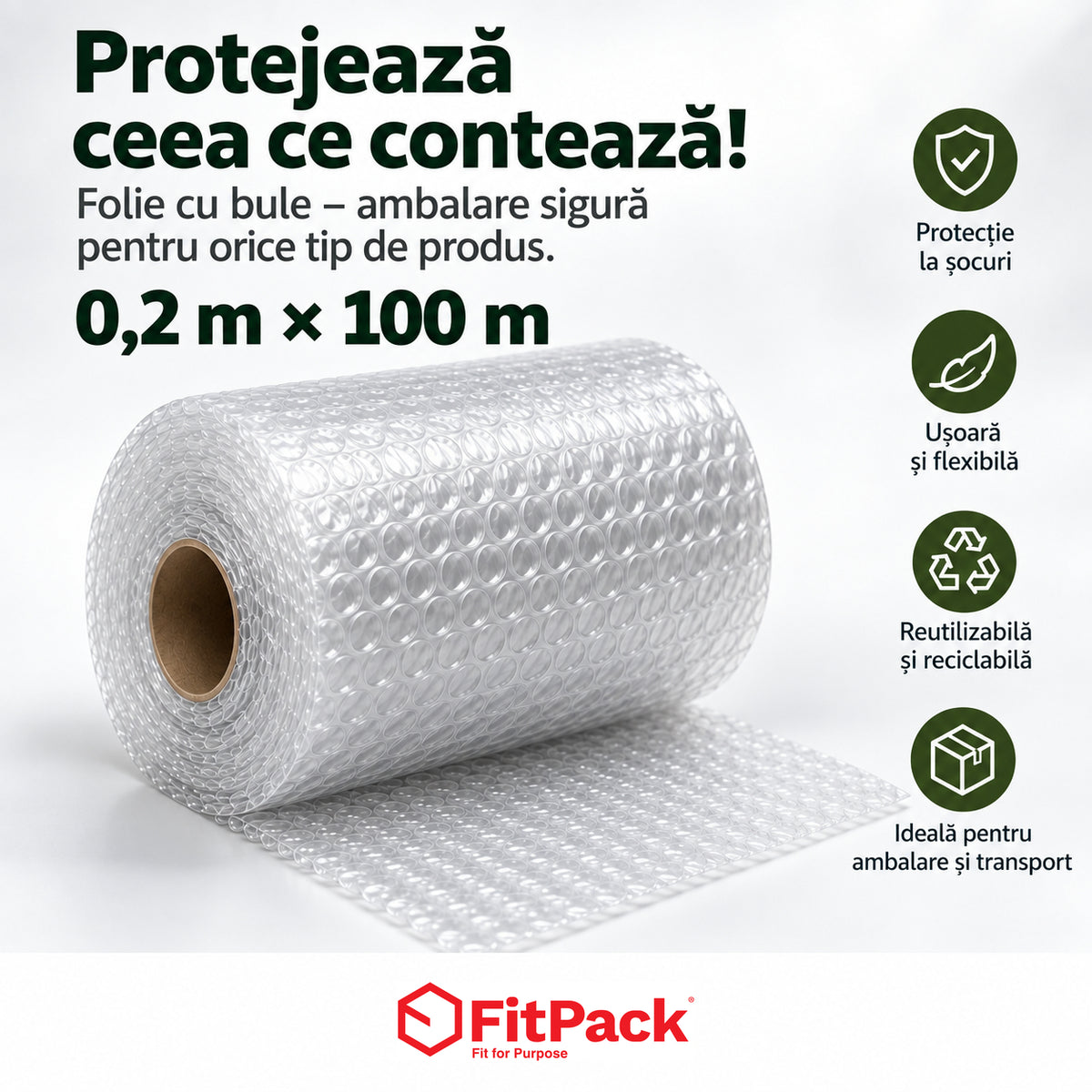 Folie cu bule rolă 0,2 x 100 m (20 m²)