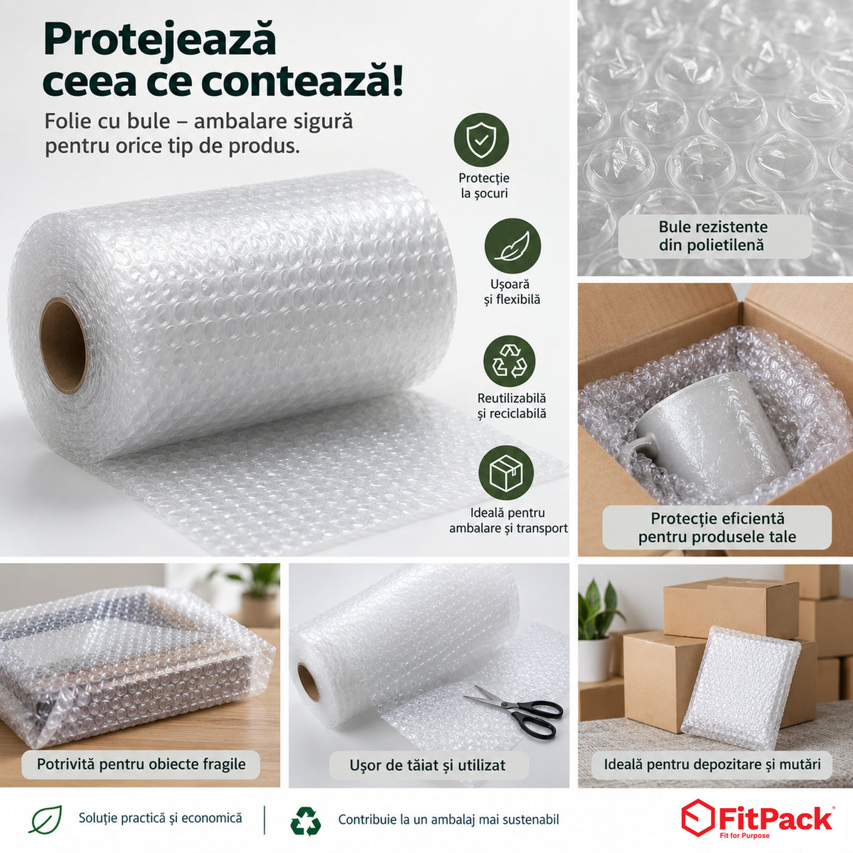 Folie cu bule de aer în rolă de 100 m, FitPack
