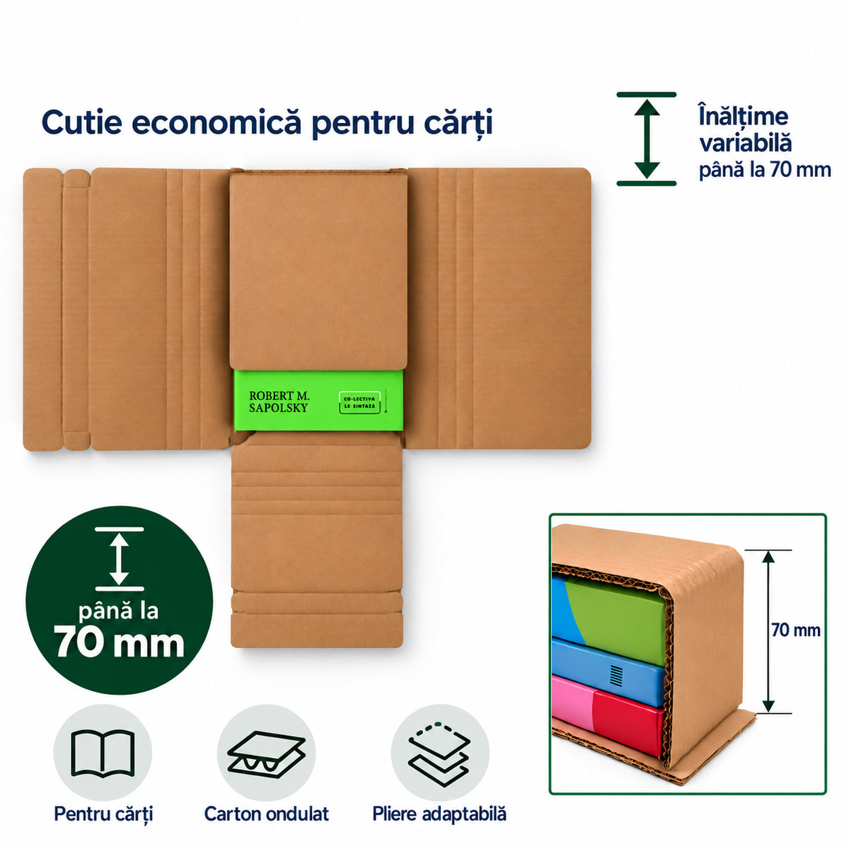 TwistBox Eco – cutie din carton ondulat pentru cărți, ondulă B, natur, fără bandă de rupere